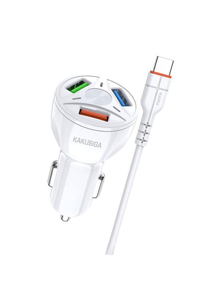 REDz Accessories KSC-493 Car Adapter Set with Type-C Cable, 3 x USB, Fast Charging 20W, White