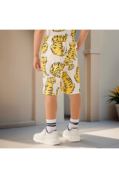Juniors All-Over Tiger Print Shorts with Drawstring Closure and Pockets