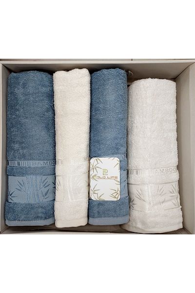 polo life 4 Piece Bamboo Bath Set (Large Size), Bath Towel Set-Indigo Cream