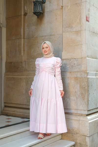 LOCCO Women's Drawstring Poplin Dress Pink