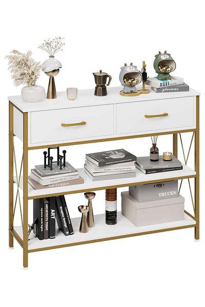 AGD Entryway Table With 2-tier Storage Shelves, Sofa Table With 2 Drawers, Console For Entryway, Living