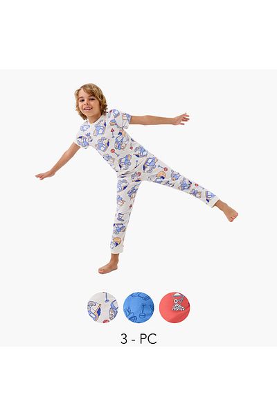 Juniors Printed T-shirt and Pyjamas - Set of 3