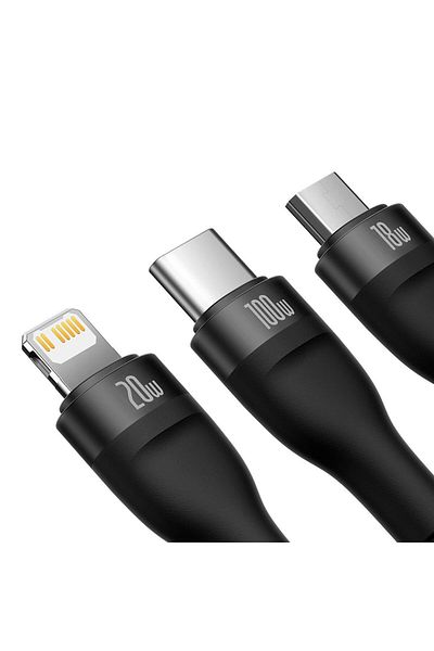 Baseus Flash Series II kabel USB-C Iphone Lightning microUSB 100W 1.5m czarny