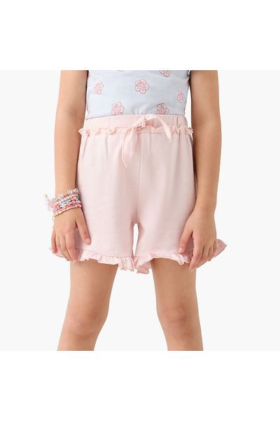Juniors Solid Shorts with Elasticated Waistband and Frill Detail