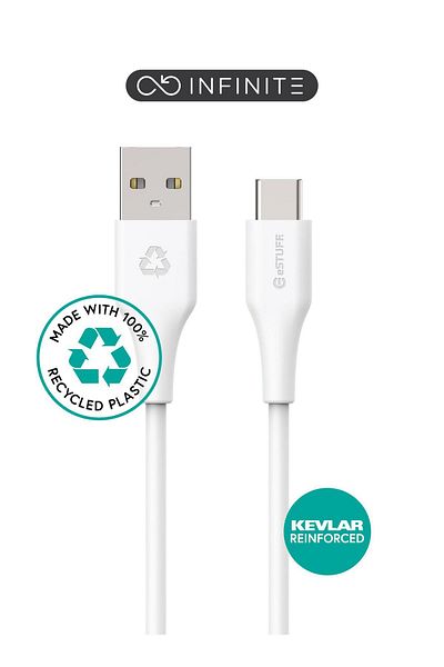Inna marka Kabel USB-C do USB-A eSTUFF INFINITE 1m Biały. Recyklingowany Plastik. Super Miękki, ES605170-BULK