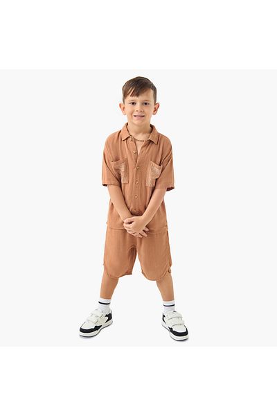 ELIGO Textured Short Sleeves Shirt and Shorts Set