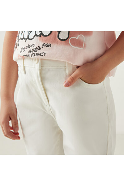 Juniors Solid Pants with Pockets and Button Closure