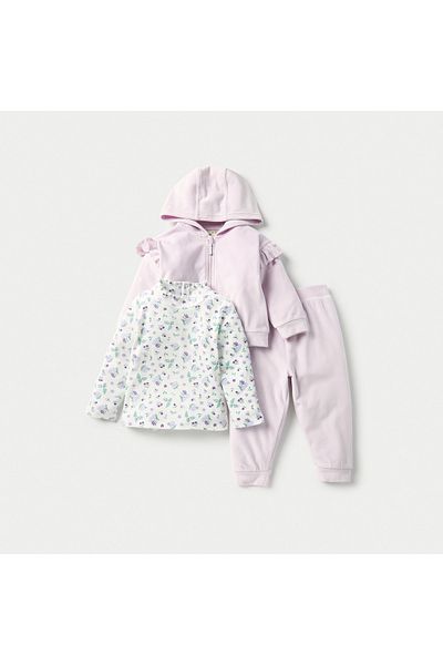 Juniors 3-Piece Printed T-shirt with Sweatshirt and Joggers Set
