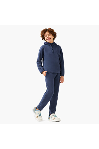 Juniors Applique Detail Hooded Sweatshirt with Half Zip and Long Sleeves