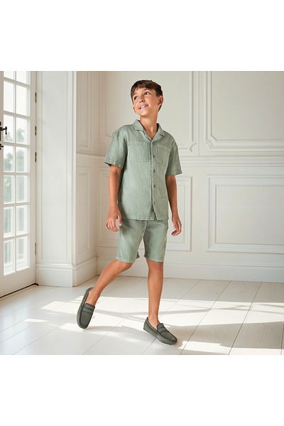Juniors Solid Camp Collar Shirt and Shorts Set