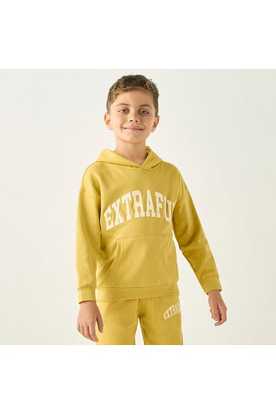 Juniors Slogan Print Hooded Sweatshirt and Elasticated Joggers Set