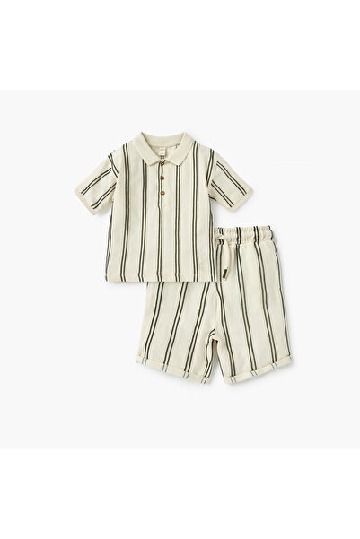 giggles Striped Polo T-shirt and Shorts Set
