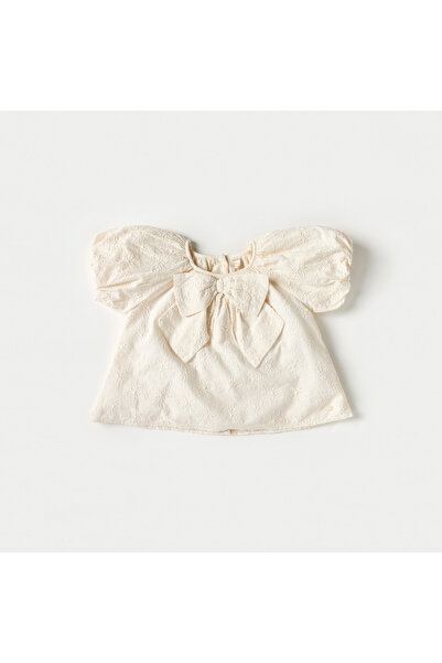 giggles Juniors Floral Embroidered Bow Applique Top and Elasticated Shorts Set