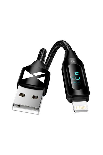 WOZINSKY Kabel przewód do iPhone USB-A - Lightning z wyświetlaczem LED 2.4A 1m czarny