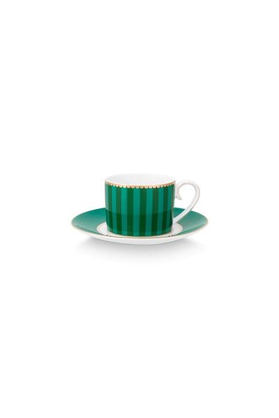 Pip Studio Cană espresso cu farfurioară, Pip Studio, 125ml, Green, colecția Love Birds