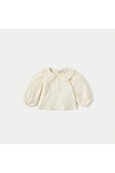 giggles Floral Embroidered Long Sleeves Top and Pinafore Set