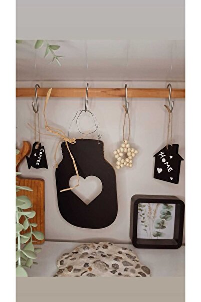 TASARİMECRN 4 Parça Iskandinav Ahşap Dekorasyon Seti, Mutfak, Kahve Köşesi, Duvar, Raf, Askı Süsü