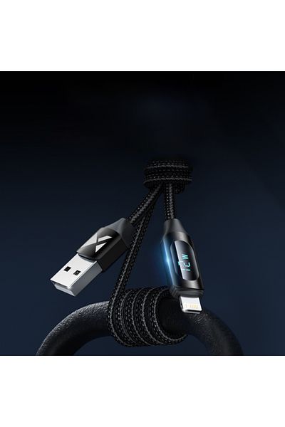 WOZINSKY Kabel przewód do iPhone USB-A - Lightning z wyświetlaczem LED 2.4A 1m czarny
