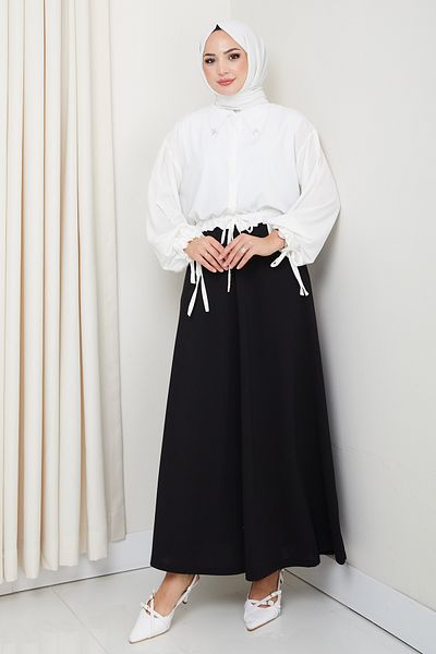 FERHEL Scuba Waist Elastic Rhat Cut Flared Hijab φούστα