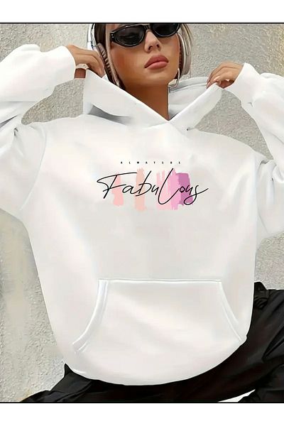 herkesemoda Hooded Sweatshirt with Text Detail