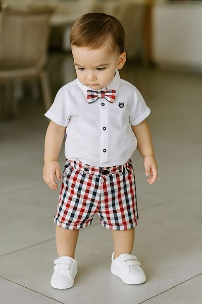 Minigimin Cicileri Mini Boy's Plaid Boy's Suit with Bow Tie - Redblack