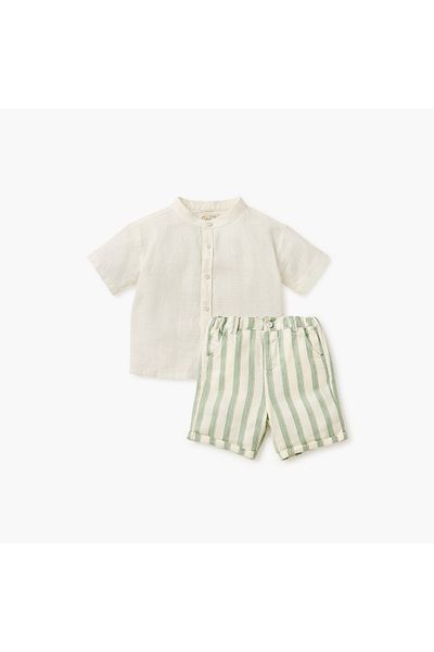 Juniors طقم قميص سادة وشورت مخطط