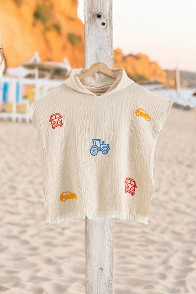 VAROL Organic 100% Cotton Muslin Children's Poncho - Tractor