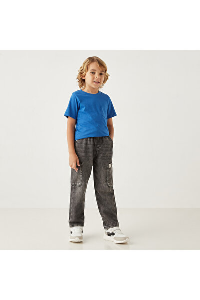 Juniors Solid Denim Pants with Drawstring Closure and Pockets
