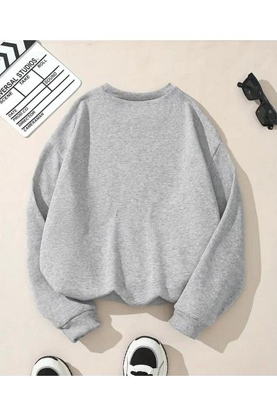 herkesemoda Hanorac cu fleece imprimat cu decolteu rotund