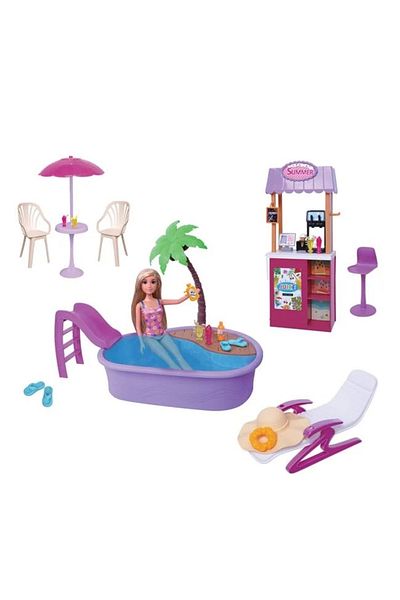 divendi-ro Set de joacă pentru piscină cu șezlong, cu bar și păpușă, accesorii incluse, vârsta 3+ ani, 45x7x33cm