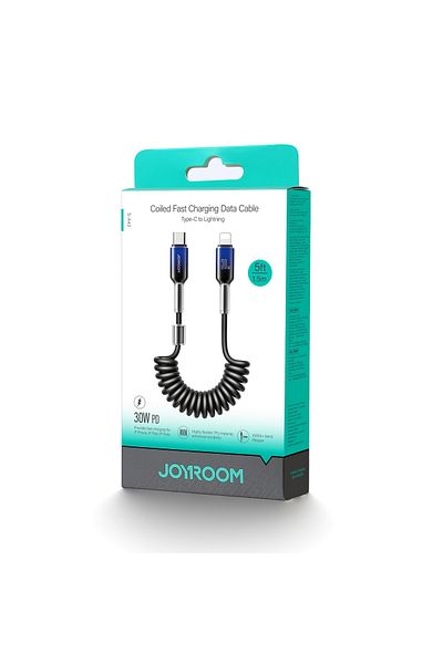 Joyroom Cablu spiralat USB-C - iPhone Lightning Crystal-Clear Series 30W 1,5m - Negru