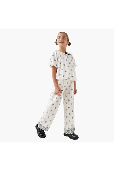 ELIGO All-Over Print Pants with Elasticated Waistband and Pockets