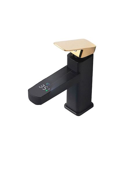 OEM Baterie lavoar montare chiuveta baie negru - auriu, cartus ceramic, display digital temperatura