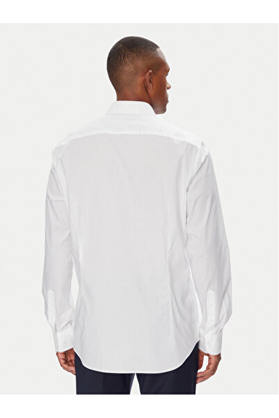 Tommy Hilfiger Erkek Slim Fit Esnek Pamuklu Kumaş Uzun Kollu Beyaz Gömlek MW0MW38347-YCF
