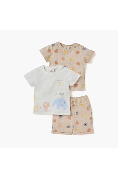 Juniors 3-Piece Animal Print T-shirt and Shorts Set