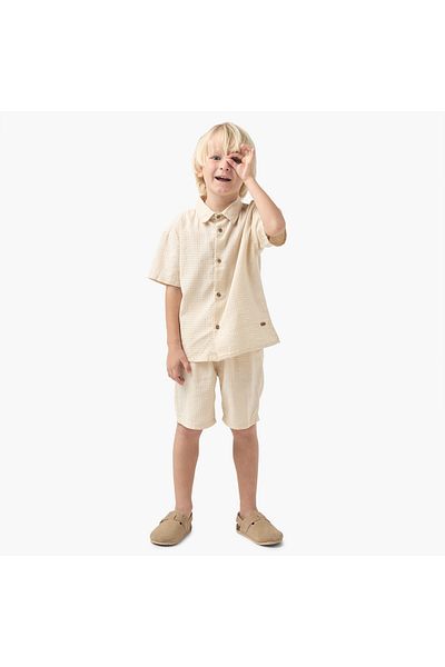 ELIGO Waffle Textured Collared Shirt and Shorts Set