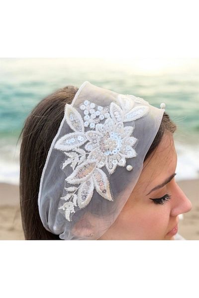 OEM Bridal scarf with embroidery and pearls