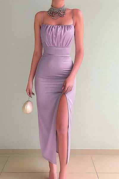 Modafeminen Σατέν φόρεμα με λεπτό λουράκι στήθος Dusty Rose 583217