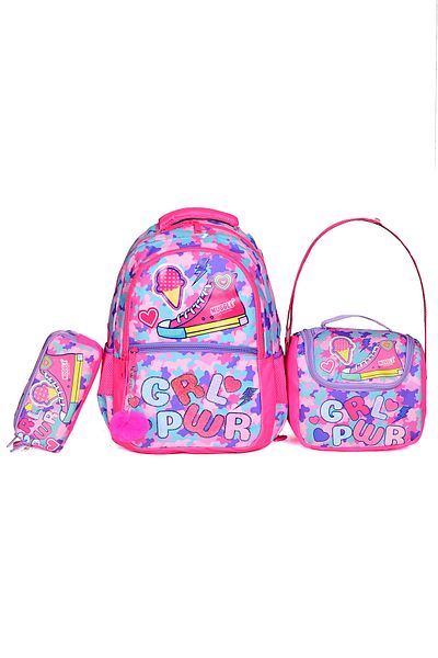 MUGGLE Girl Power 9015 Set de 3 genți de școală pentru fete – rucsac, cutie de prânz, suport pentru stilou