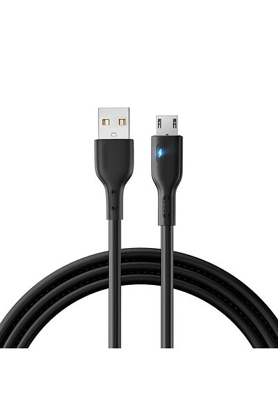 Joyroom Cablu USB - microUSB 2.4A cu diodă LED 2m negru
