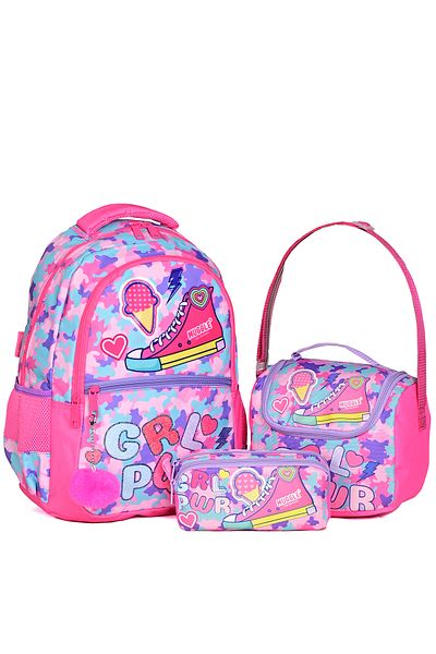 MUGGLE Girl Power 9015 Set de 3 genți de școală pentru fete – rucsac, cutie de prânz, suport pentru stilou