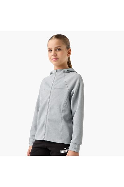Juniors Textured Zip Through Hoodie with Long Thumb Sleeves
