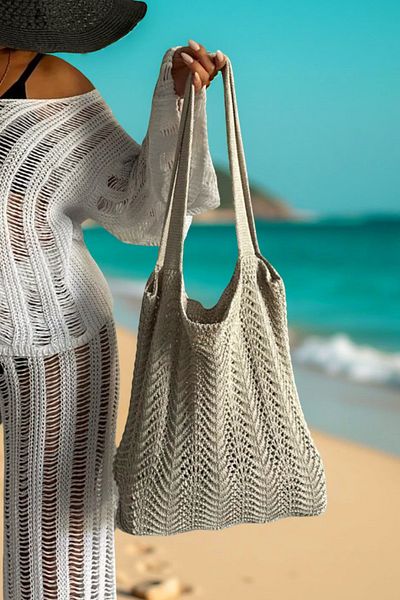 citystyle Γυναικεία πλεκτή τσάντα παραλίας με μοτίβο κυμάτων