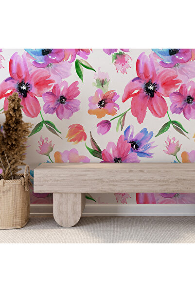 Carmen Renkli Çiçekler Kendinden Yapışkanlı Duvar Kağıdı