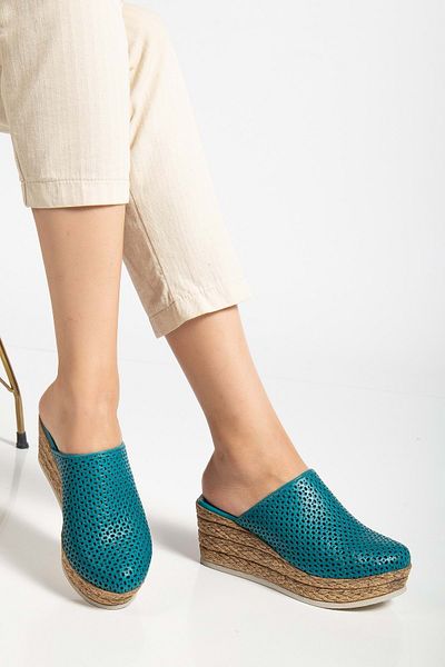 ANALİN SHOES Γυναικείες παντόφλες με κλειστό δάχτυλο από γνήσιο δέρμα - Ocean Depths