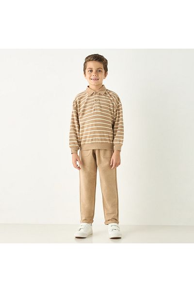 ELIGO Striped Collared Sweatshirt and Track Pants Set