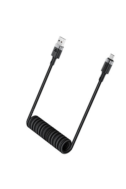 Acefast Kabel przewód spiralny USB-A - USB-C 480Mb/s 3A 1.2m - czarny