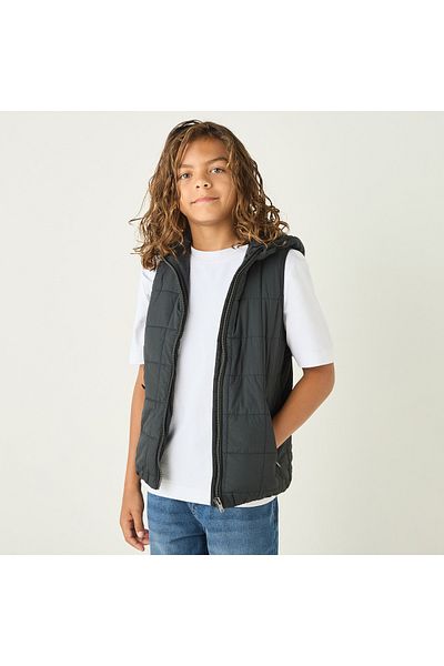 Juniors Quilted Gilet with Hood and Pockets