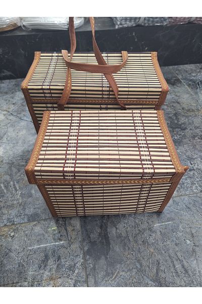 EMPA A V M Set of Two Foldable Straw Bag (36X25X17) and Foldable Straw Basket (20X30X19)