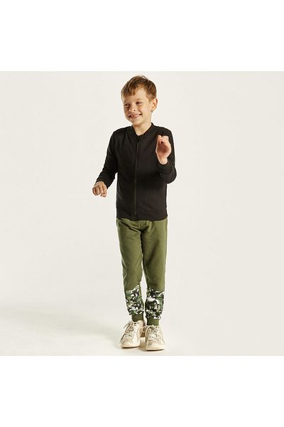 Juniors Solid Zip Through Jacket with High Neck and Long Sleeves